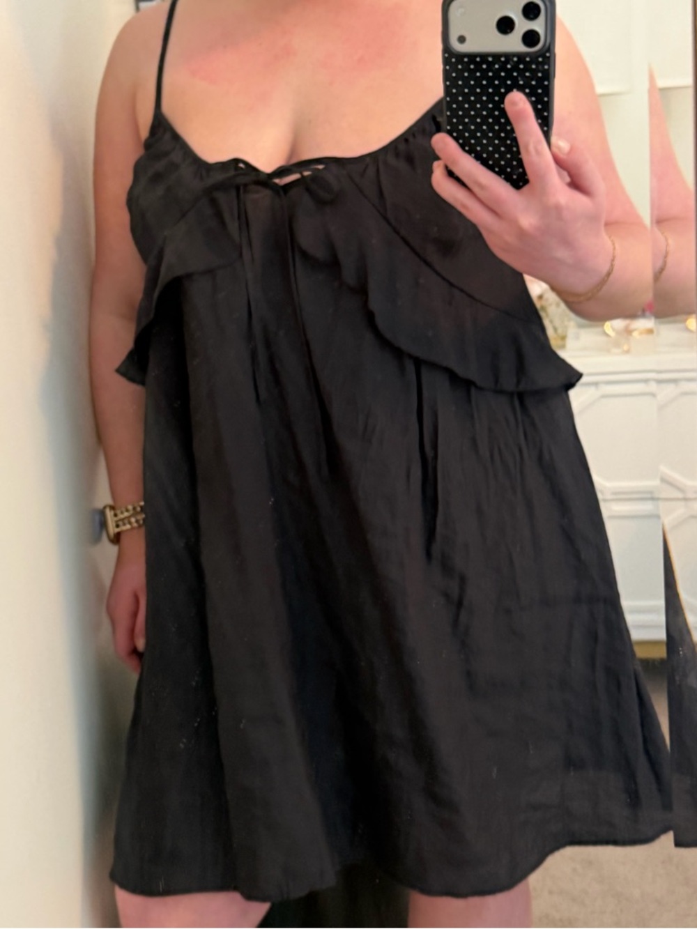 H&M Black Spaghetti Strap Ruffle Mini Dress